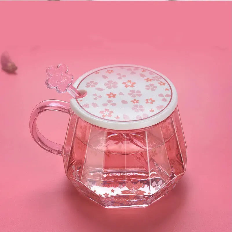Glass Water Cup With Diamond Cherry Blossom Pattern Lovely Girl - Bellarte Enchanté Glass Water Cup With Diamond Cherry Blossom Pattern Lovely Girl